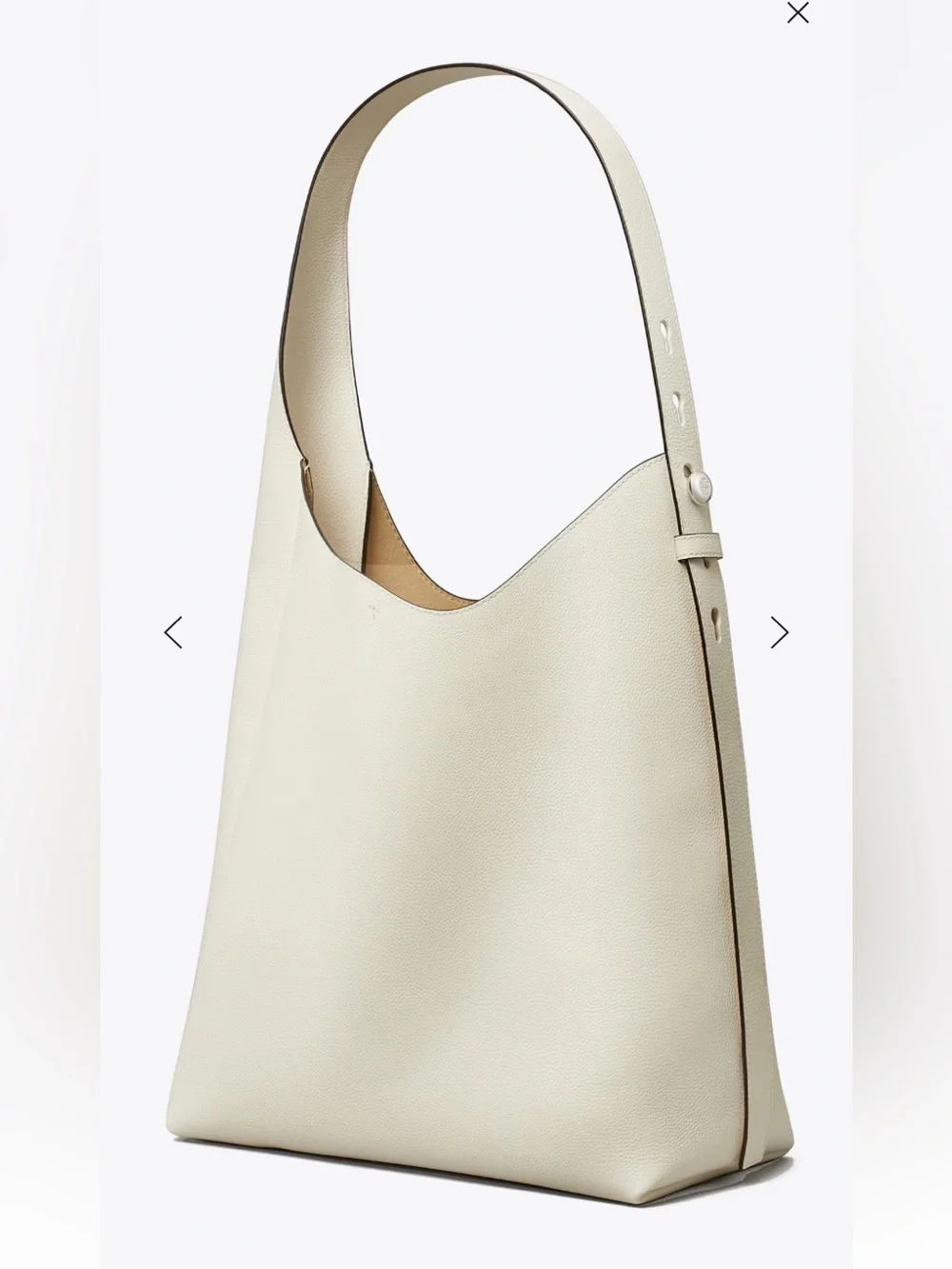 New Tory Burch Romy Pebbled Leather Large Cream White Hobo Boho Bag Purse $495